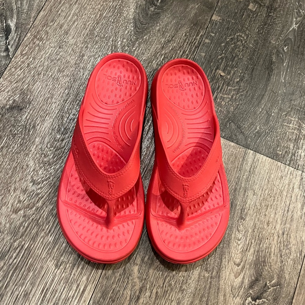 Salmon colored NuuSol sandals